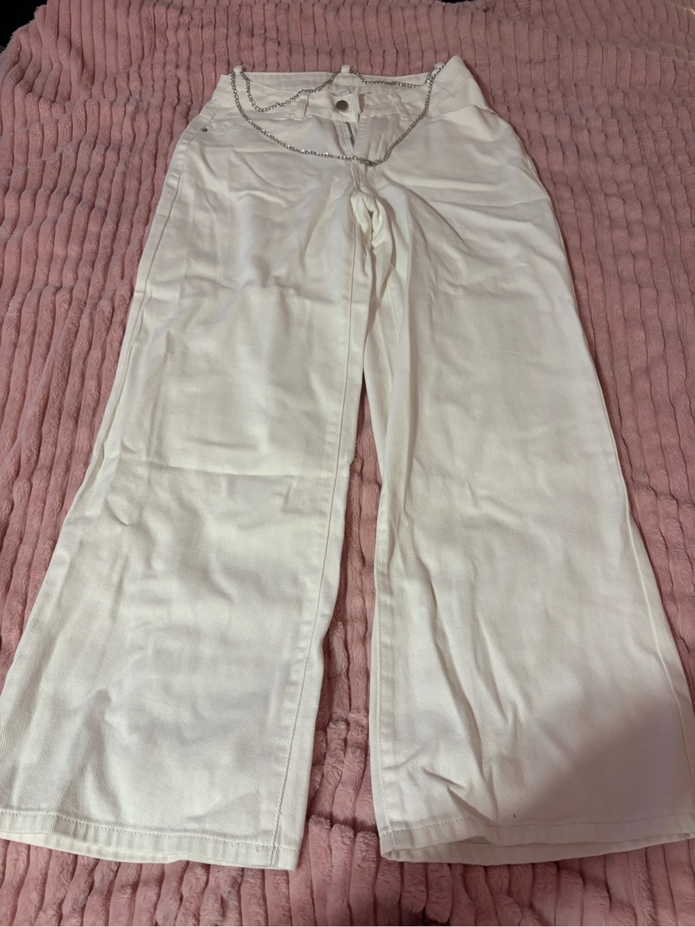 SHEIN White Wide Leg Pants with Chain Detail